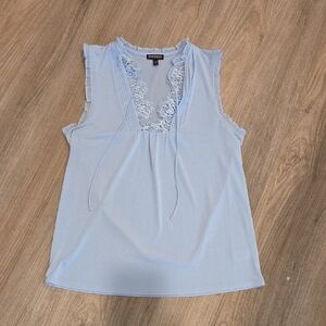 Express Sky Blue Sleeveless Blouse with Lace Detail Size Small